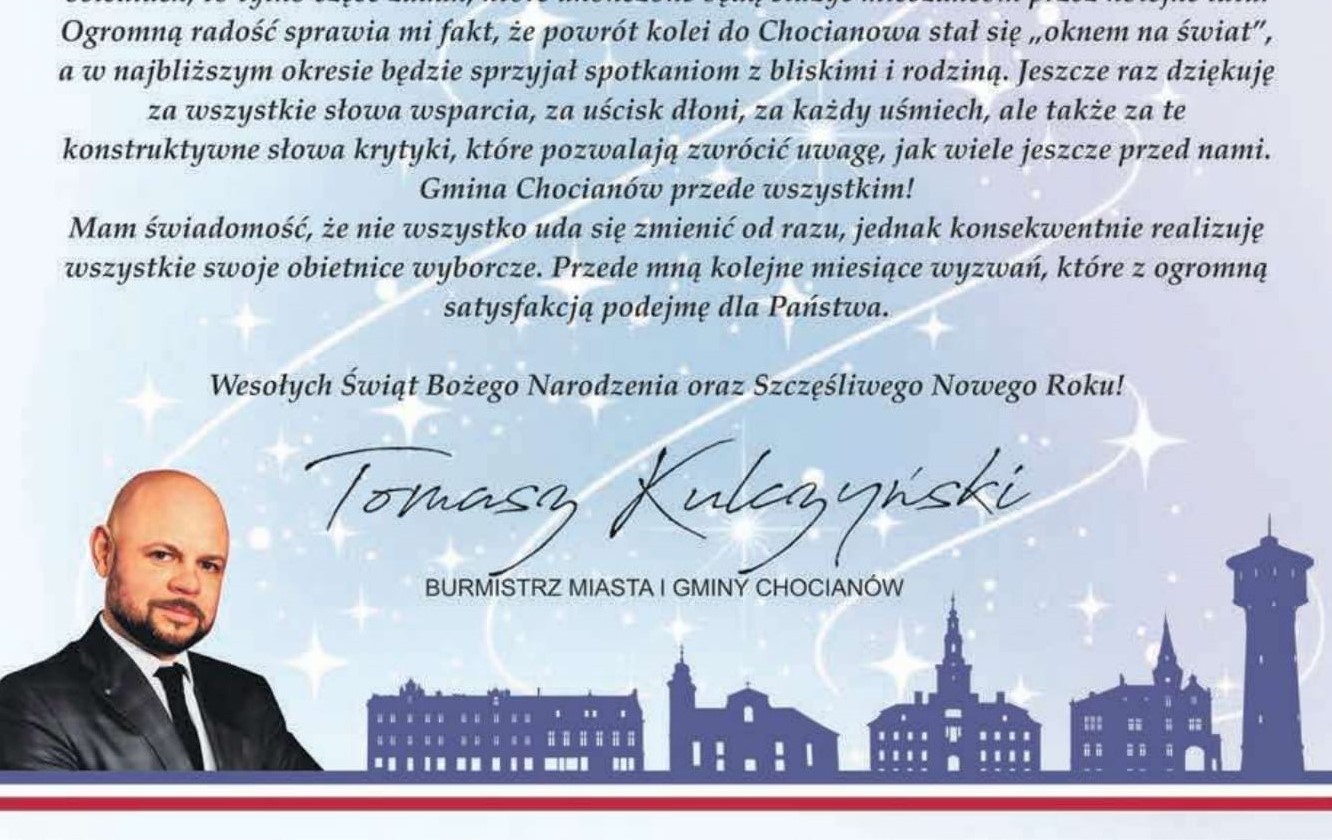 Wesołych Świąt życzy Burmistrz Tomasz Kulczyński 